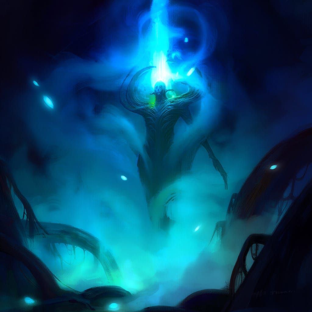 Mystical Glowing Entity in Ethereal Mist