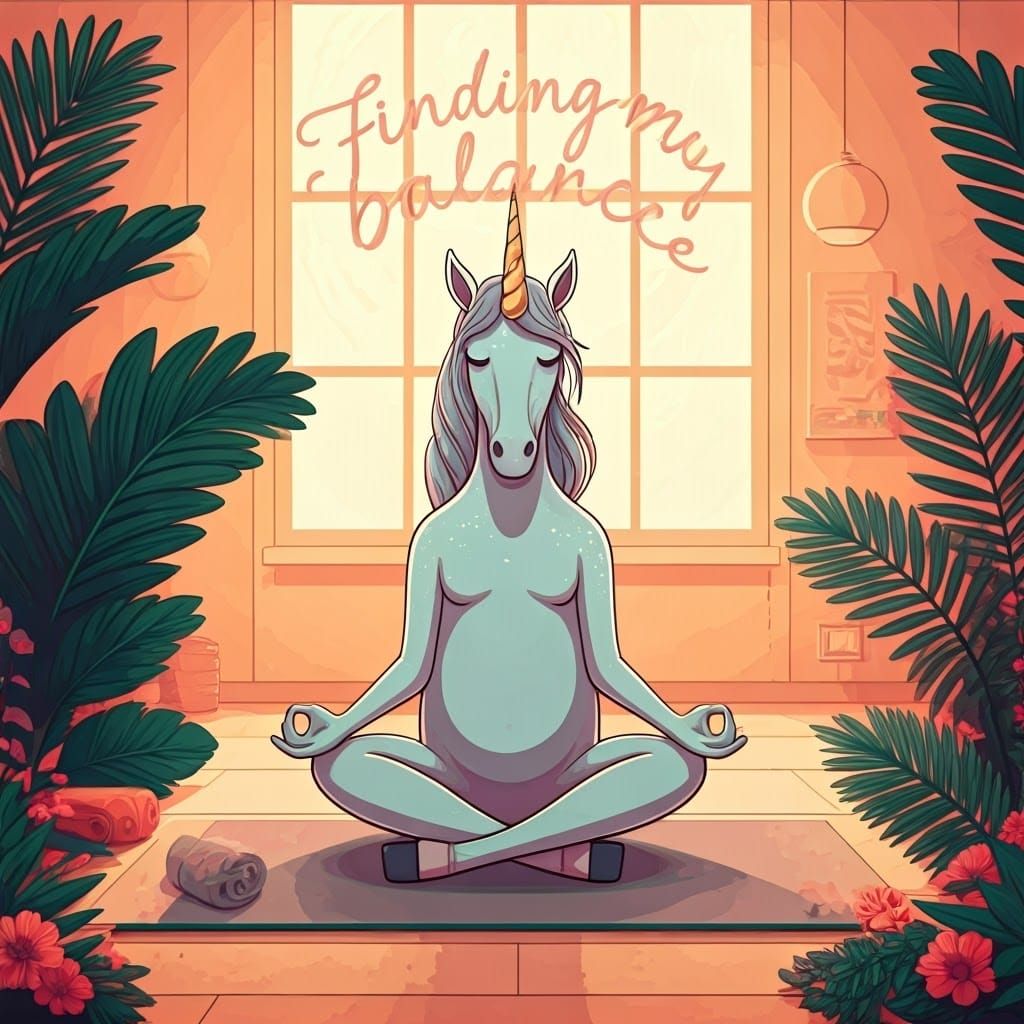 Ethereal Unicorn in Serene Yoga Pose, Finding Inner Balance...