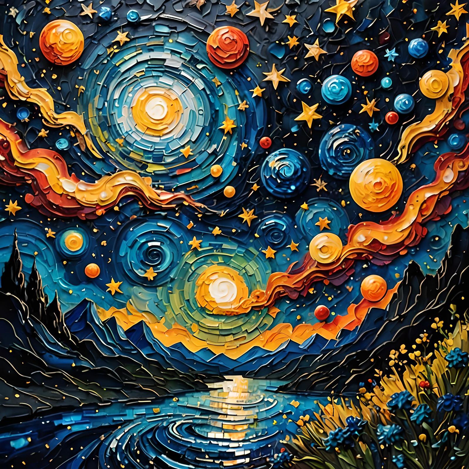 impasto painting starry night