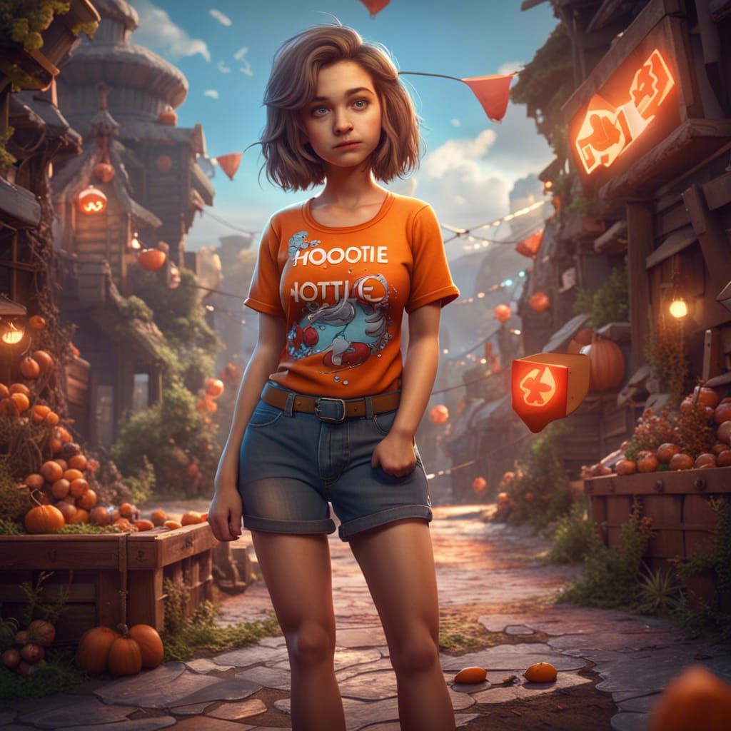 Cute Girl in T-Shirt: Detailed Matte Painting