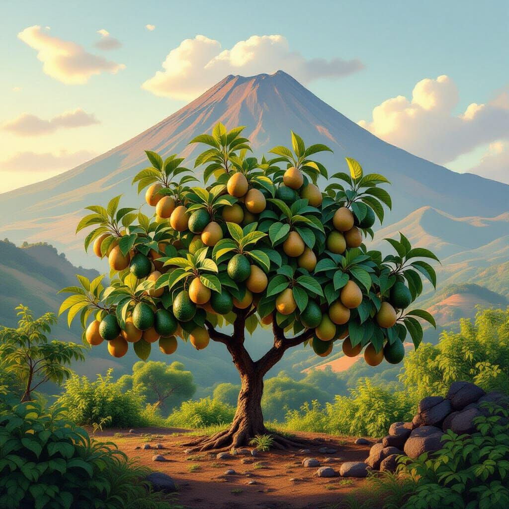 Avocado Tree by Colima Mountain, Hyperrealistic Digital Pain...