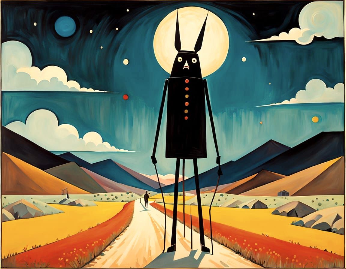 Whimsical Oil Derrick's Joyful Stroll in West Texas