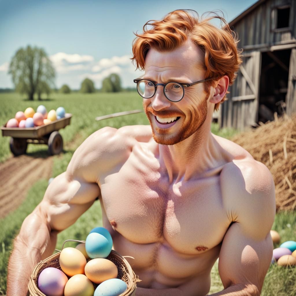 Retro Photo of Handsome Farmer with Easter Eggs