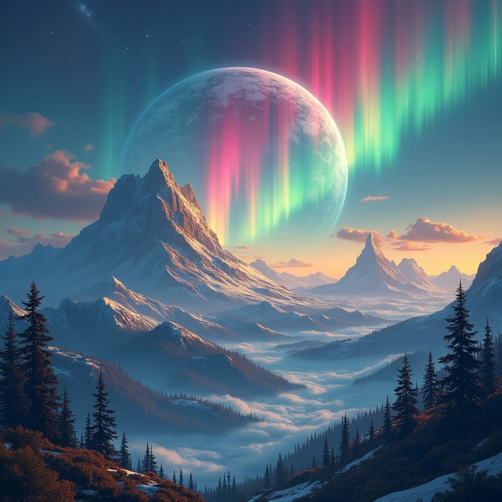 Surreal Flat Earth Aurora: Fantasy Concept Art