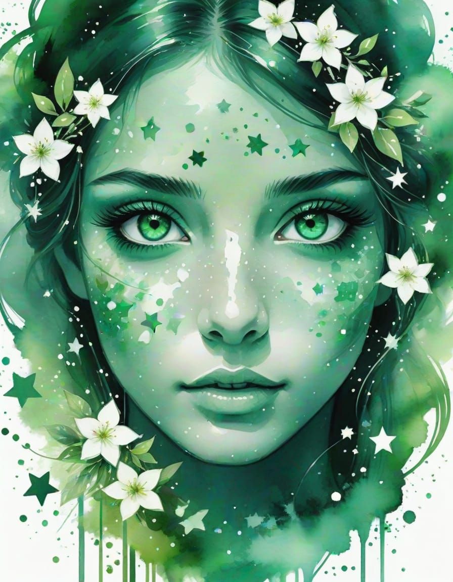 Emerald Goddess in Starlight Whispers