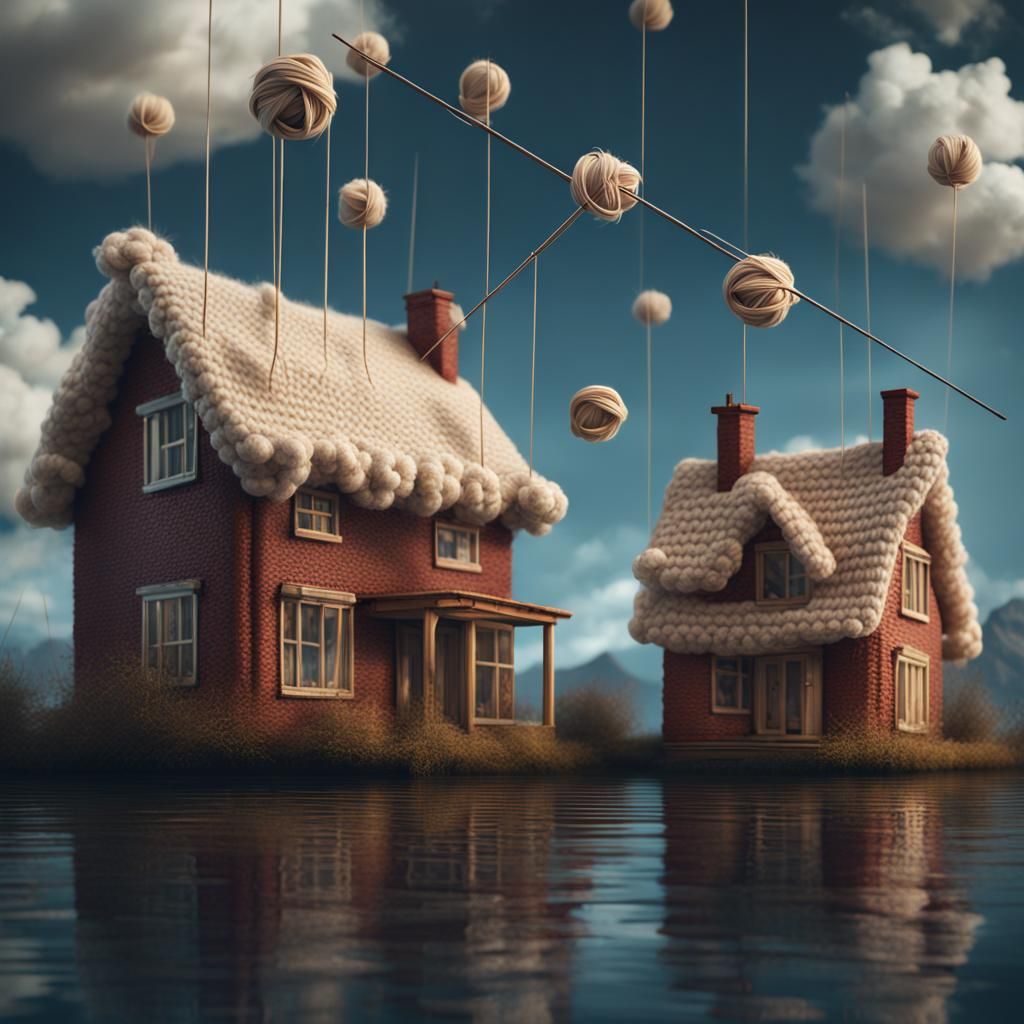 Floating Needles Knit a House: Digital Matte Painting
