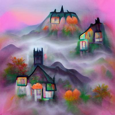 Misty Mountain Gothic Village in Autumn