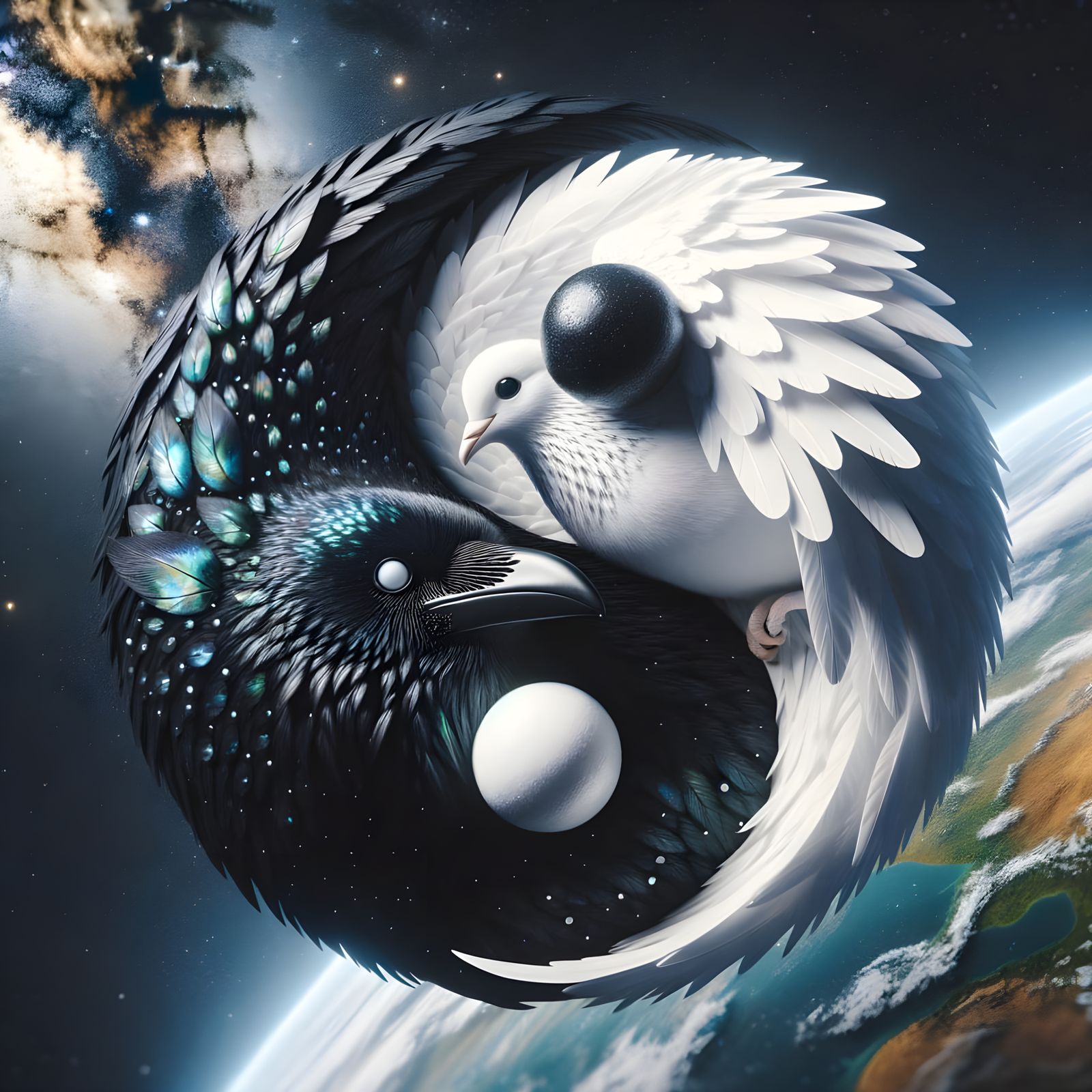 Harmonious Balance of Black and White, Yin Yang Symbol on Ea...