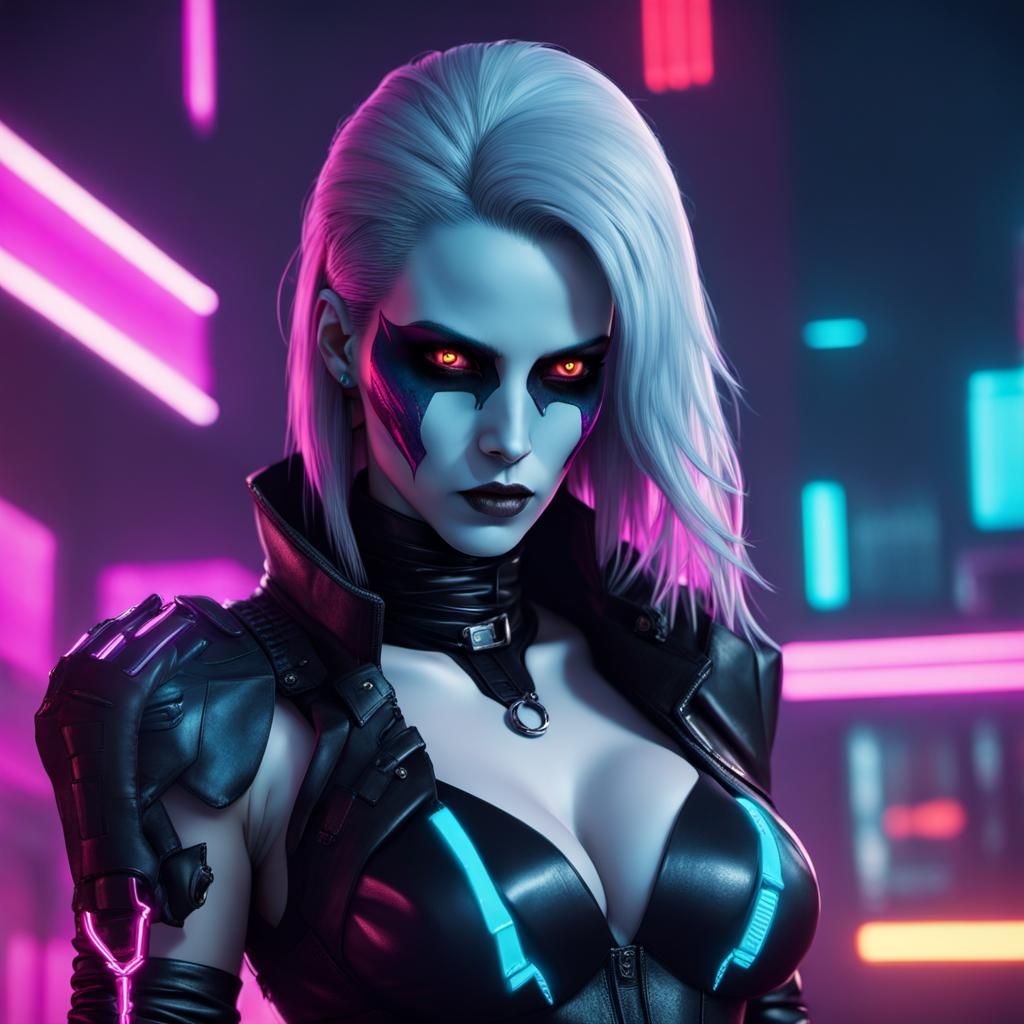 Lady Death in Neon Cyberpunk 2099 Style