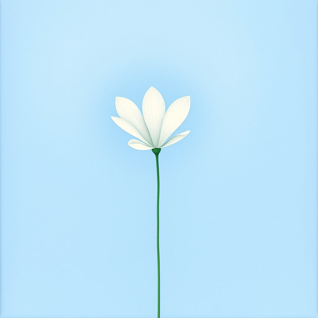 Minimalist White Flower on Blue Background
