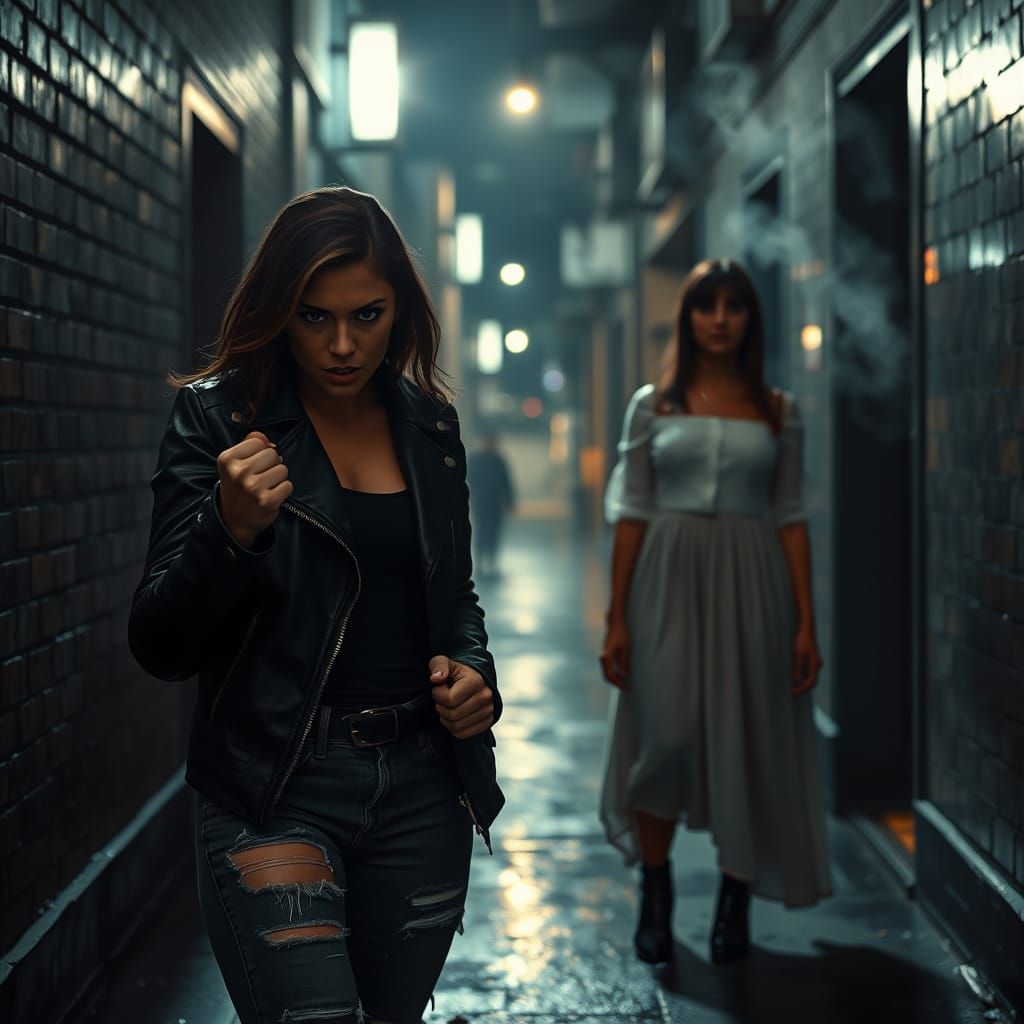 Tense Alleyway Confrontation: Furious Woman vs. Calm Woman, ...