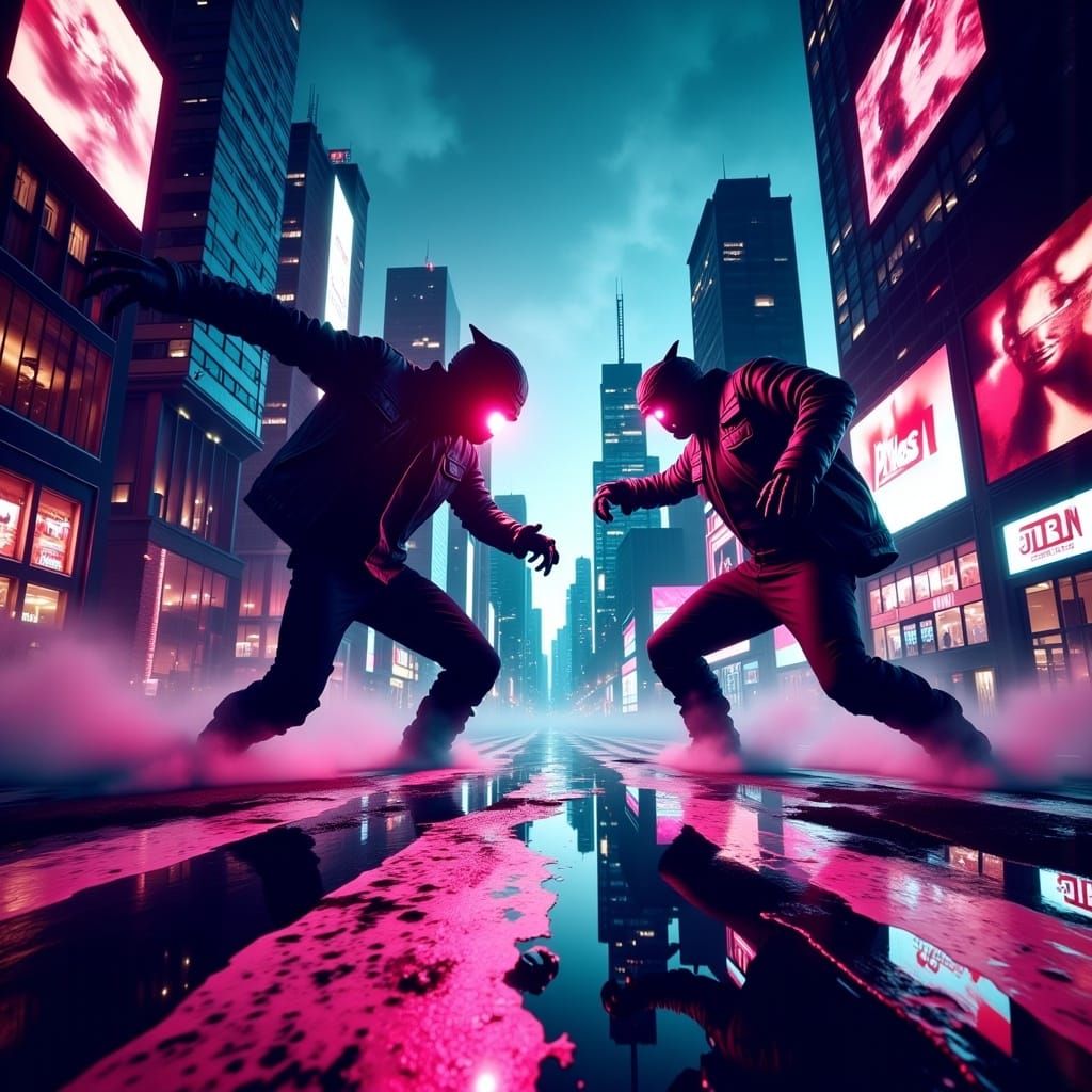 Cyberpunk Ninja Pixel Art Combat in Edgerunner Style