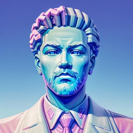 Vaporwave Lenin Statue with Starry Sky