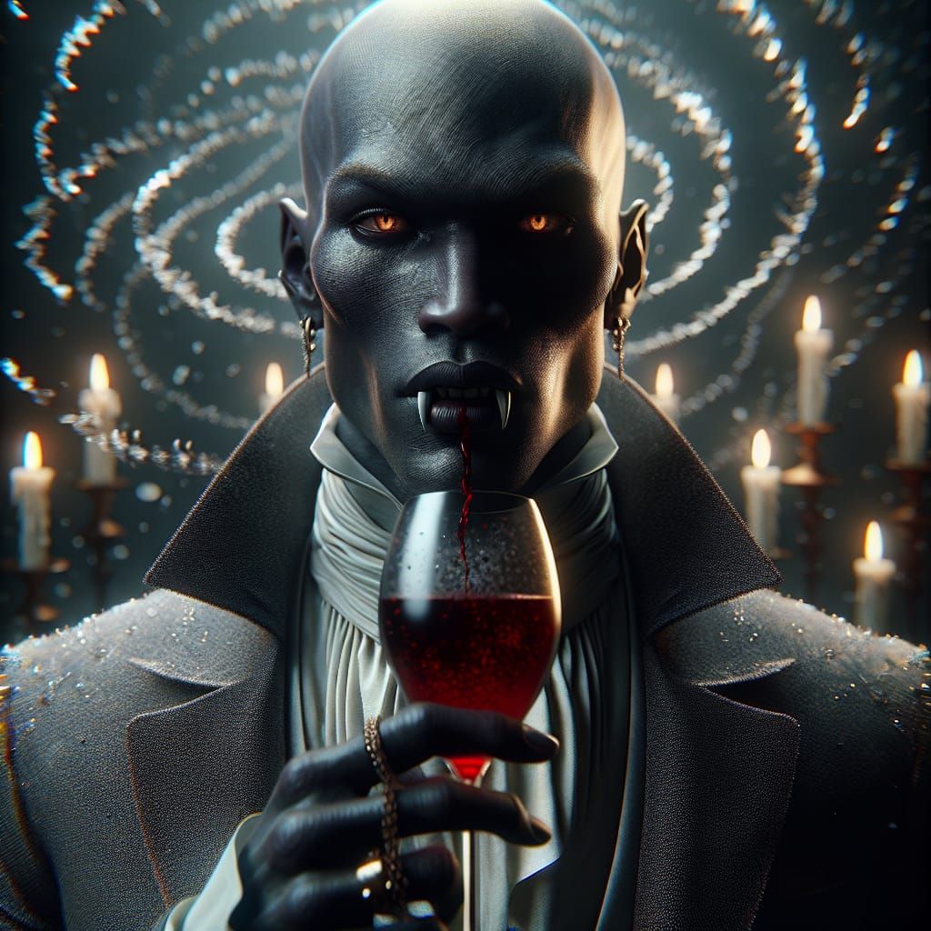 Eerie African Vampire Sipping Wine: 3D Render