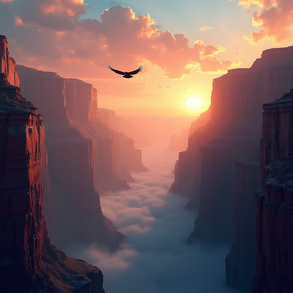 Grand Canyon Sunrise: Towering Cliffs in Golden Light