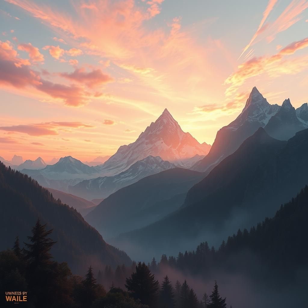 Mountain Range at Ethereal Dawn: Fantasy Concept Art