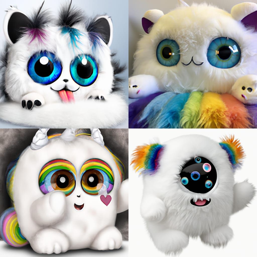 Surreal Plush Monster with Gemstone Eyes