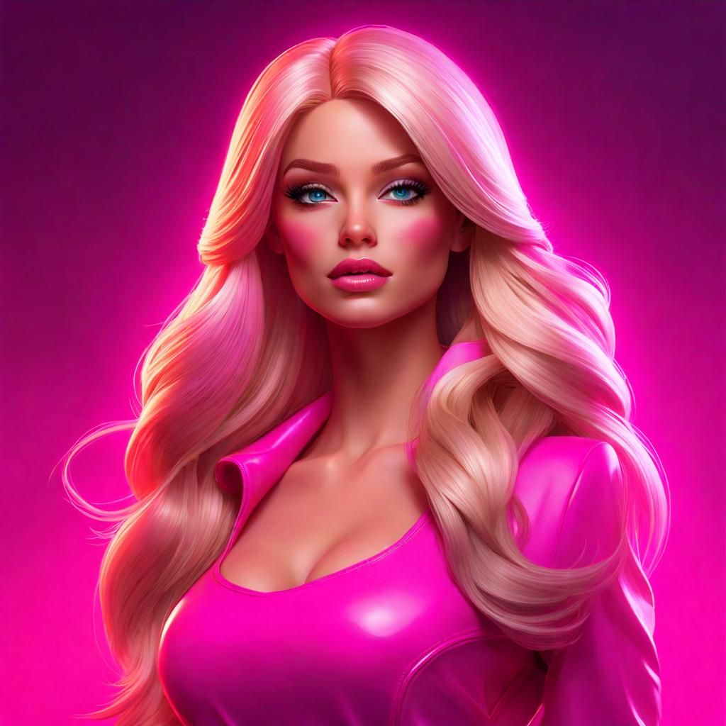 Barbie Portrait in Neon Pink: Hyperdetailed Art