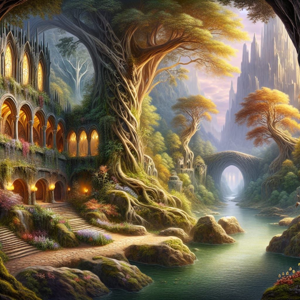 Ethereal Elven Valley Digital Painting Mural