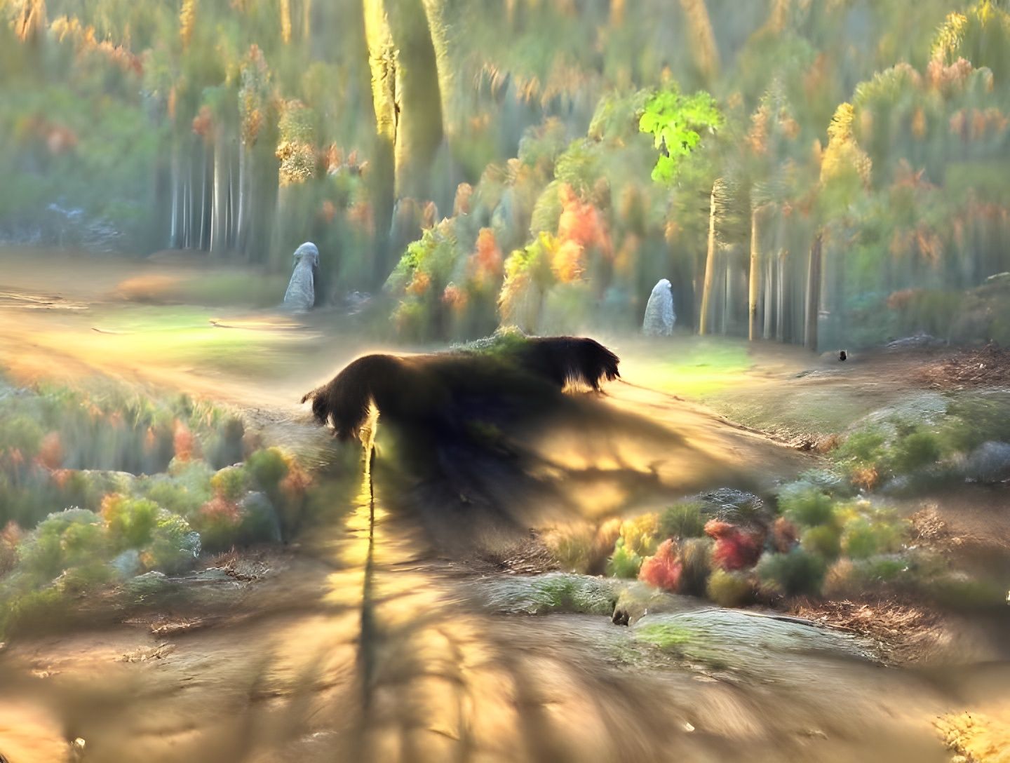 Bear in Forest with Deep Shadows and Volumetric Lighting