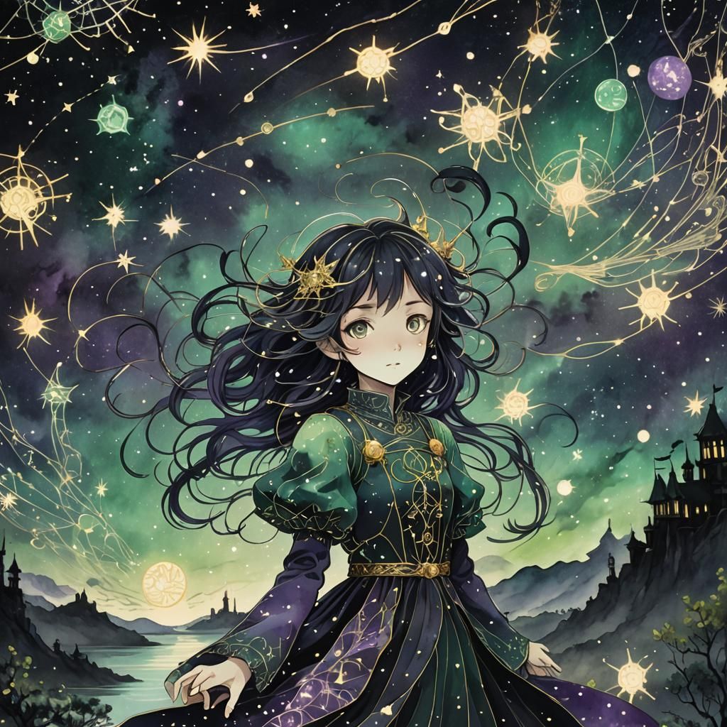 Pisces Constellation in Dark Fantasy Anime Style