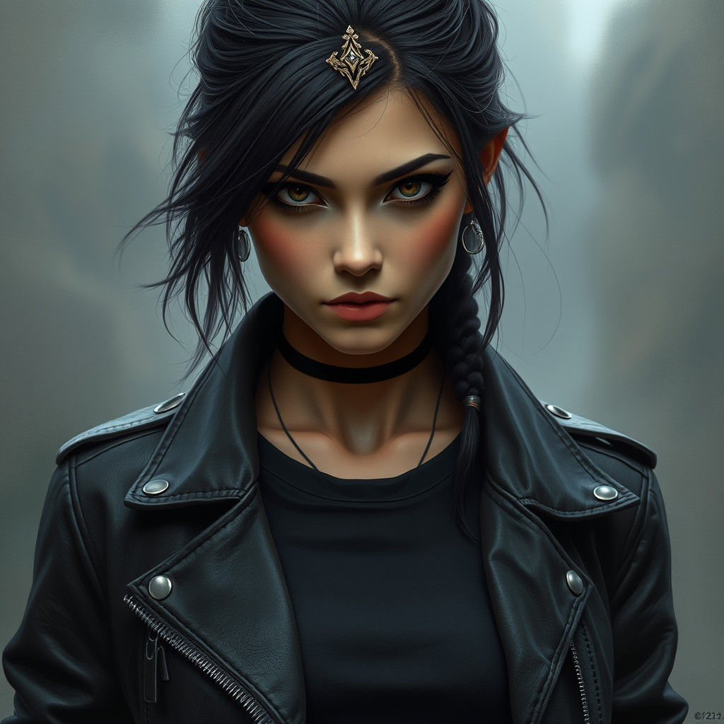 Edgy Woman in Leather Jacket: Matte Painting Concept Art