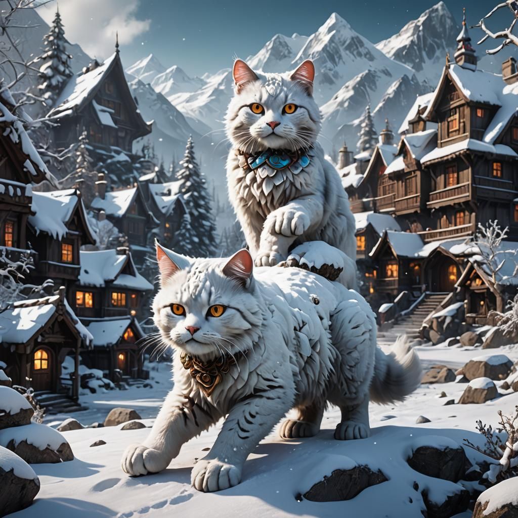 Fantastical Snow Cat: Detailed Matte Painting