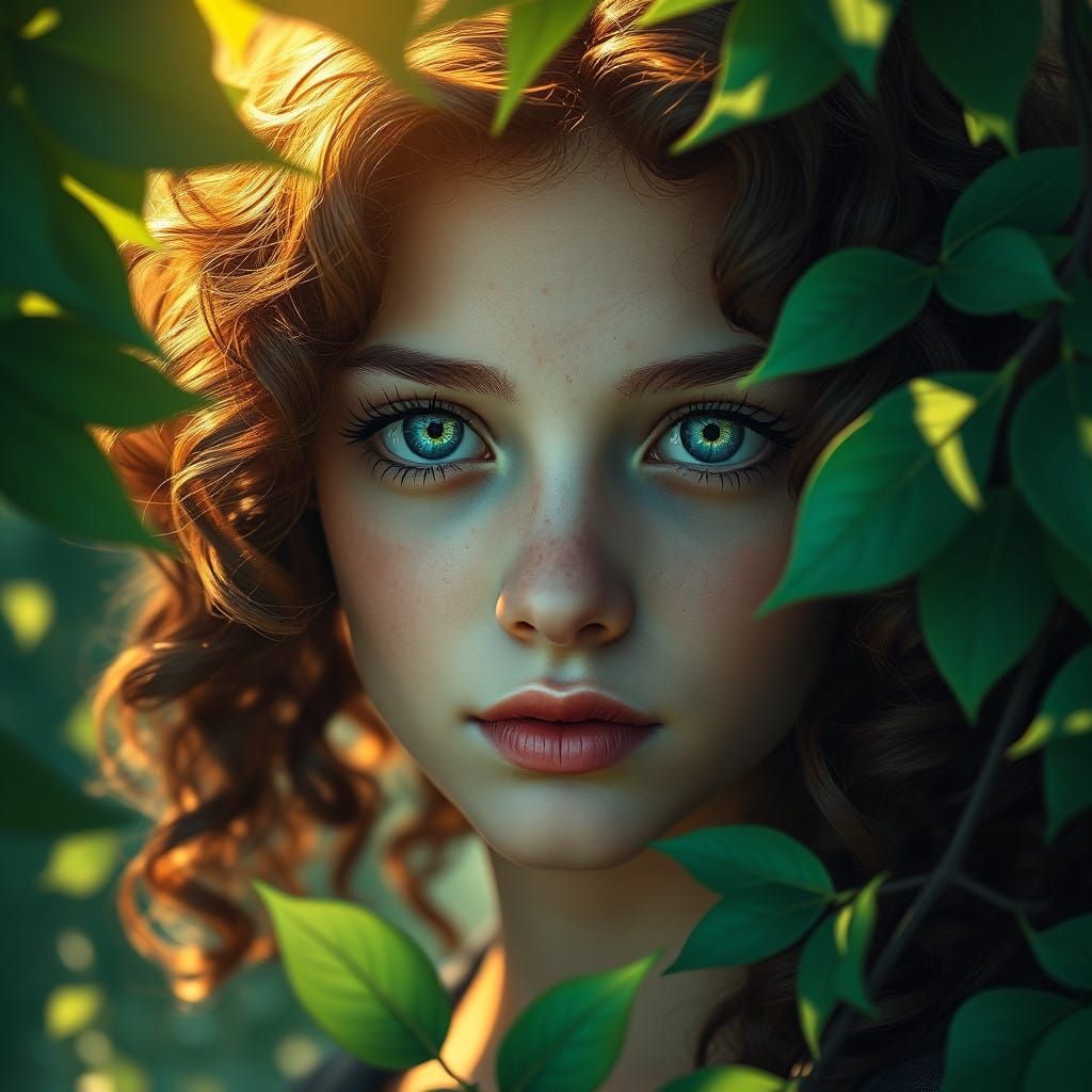 Fantasy Girl in Earthy Tones with Emerald Green Accents