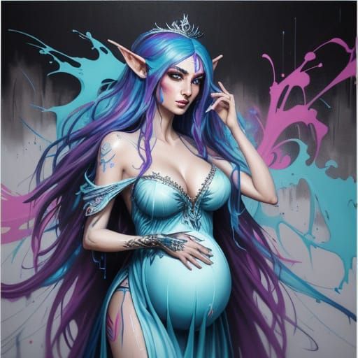 Pregnant High Elf Queen in Graffiti Splash Art