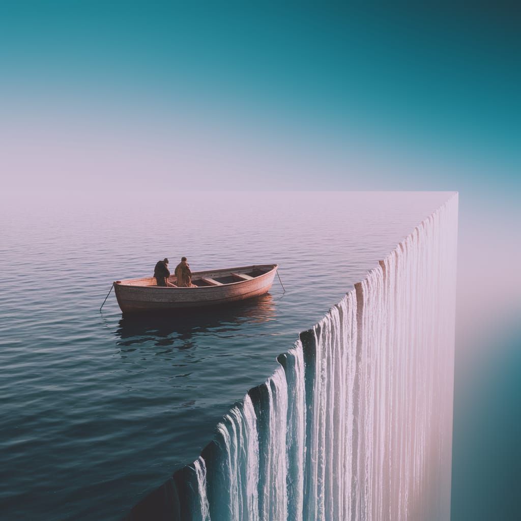 Surreal Digital Art of a Boat on a Dreamlike Sea Cliff