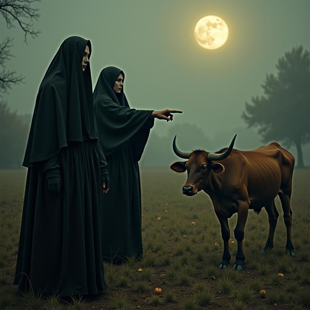 Vintage Photo of Witches Casting Spell on Cows