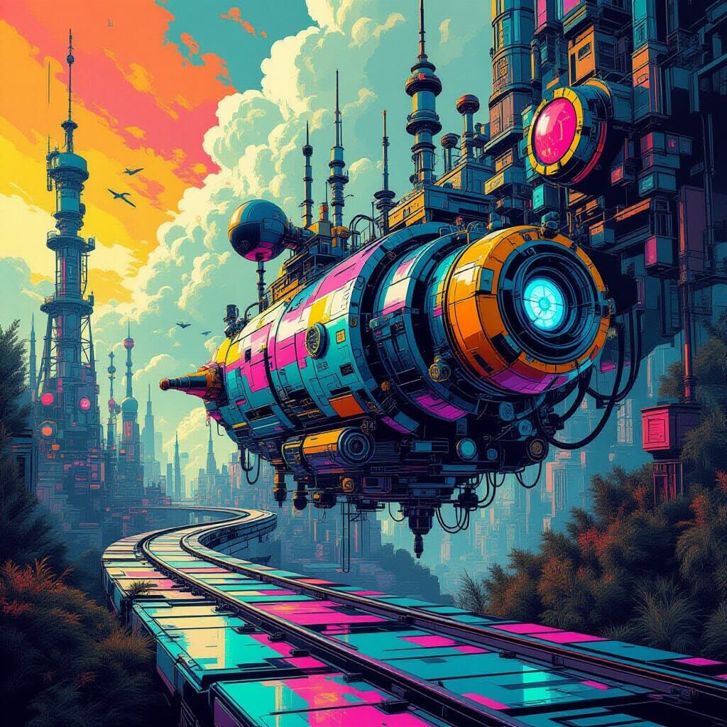 Surreal Techno-Colored Steampunk Pop-Art Scene