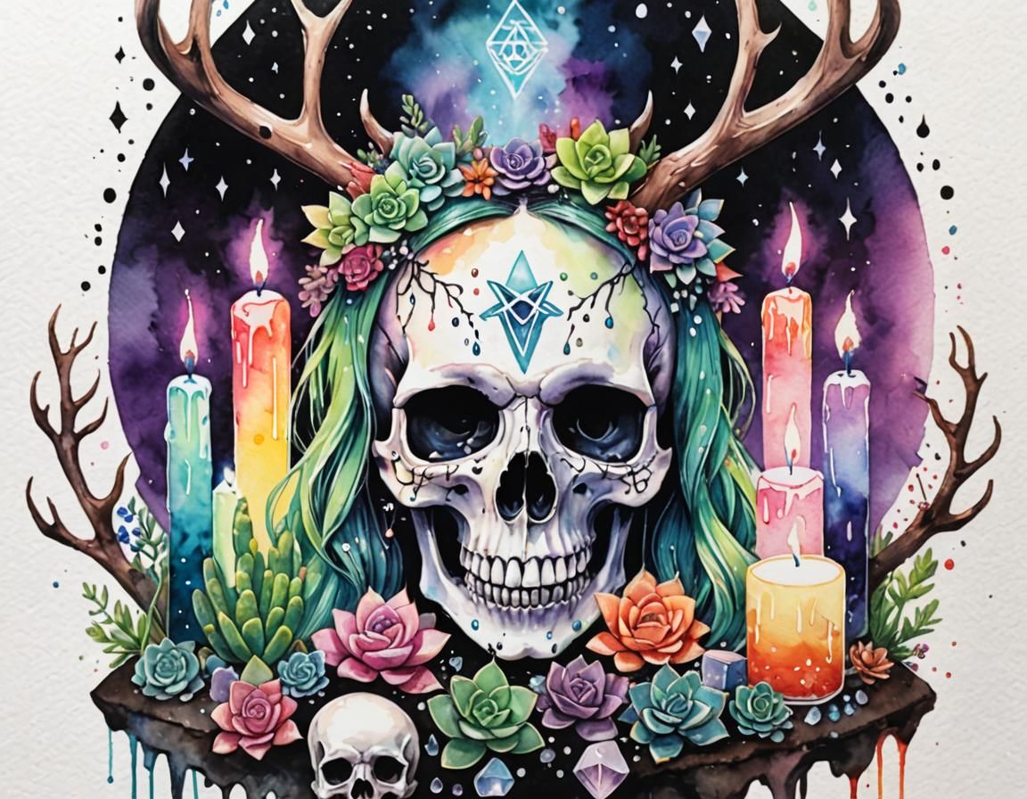 Pastel Goth Demoness Altar: Watercolour Art