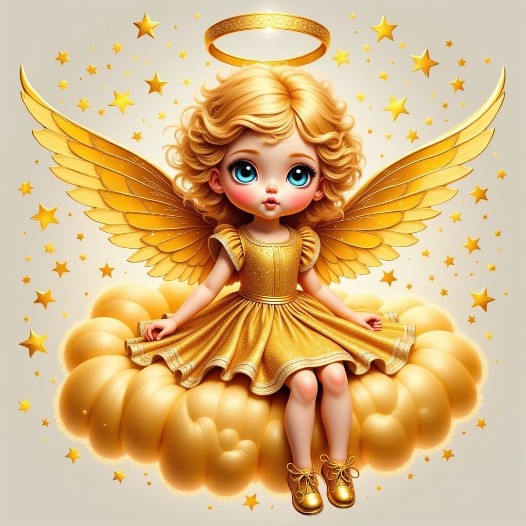 Whimsical Golden Chibi Angel