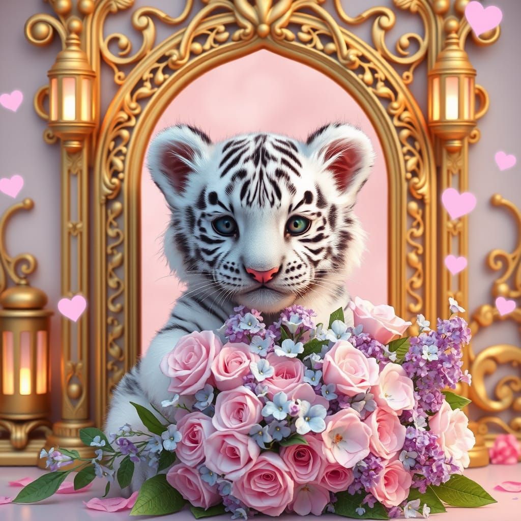 Whimsical Tiger Cub in Elegant Setting