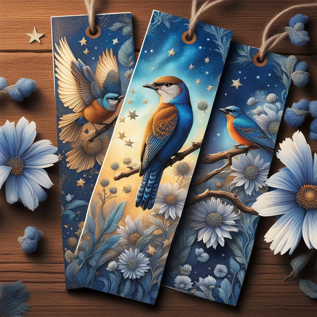 Night Bird Bookmarks on Wood