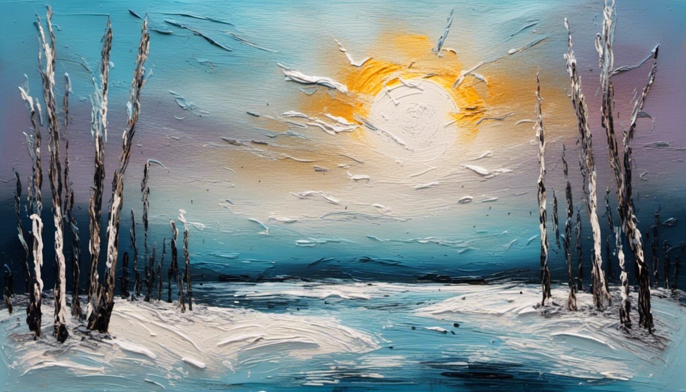 Minimalist Winter Landscape as Impasto Art