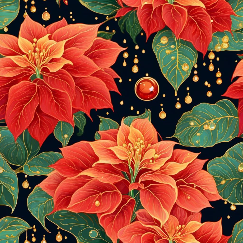 Art Nouveau Poinsettia with Water Droplets