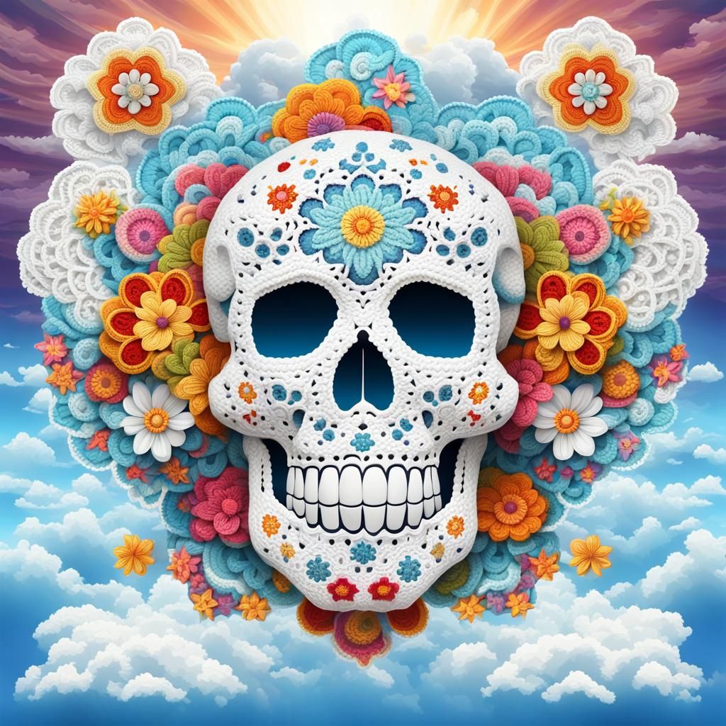 Rococo Crocheted Sugar Skull Cloud Art