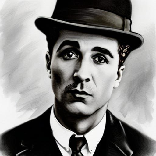 Charlie Chaplin Portrait in Silent Movie Style
