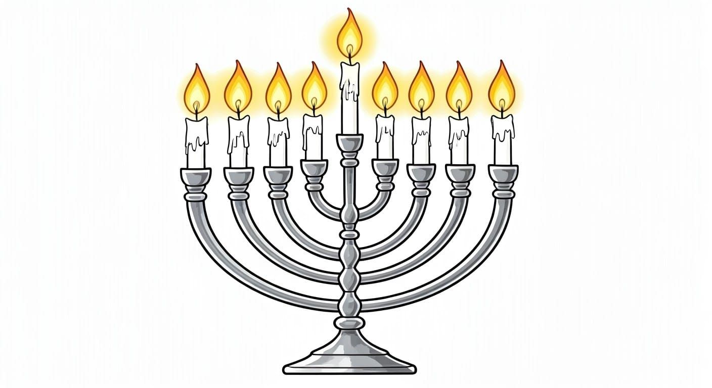 Whimsical Silver Menorah Coloring Page for Kids in Vibrant S...