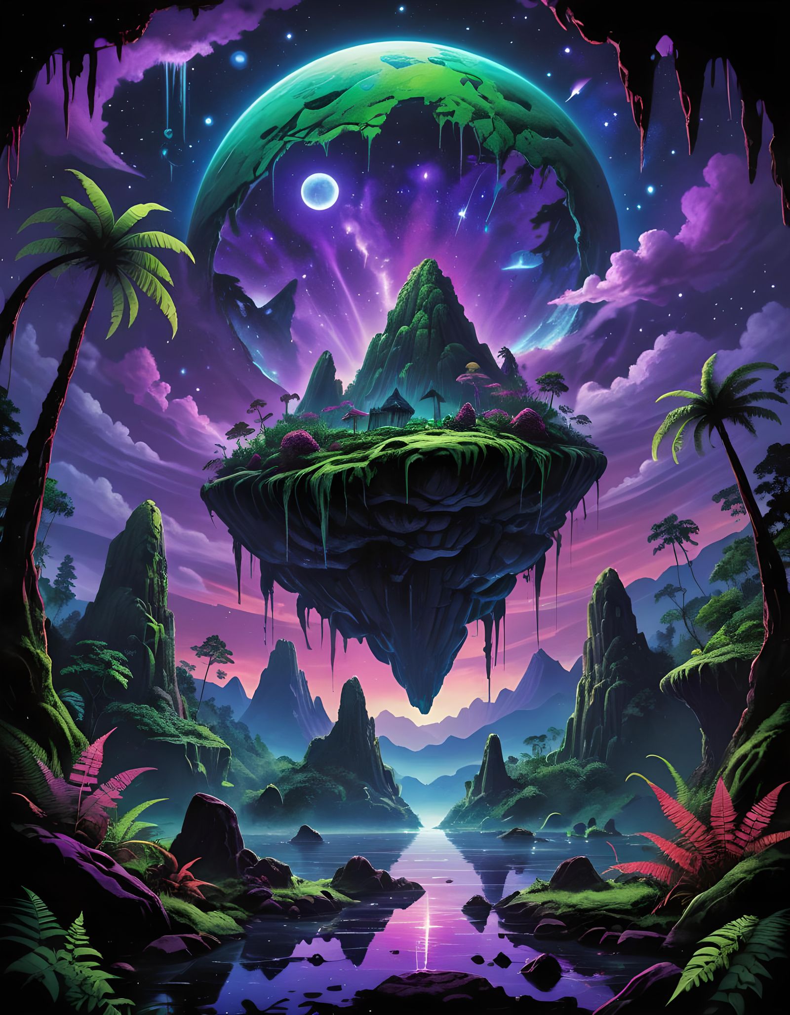 Glowing Sky Island Black Light Poster Art