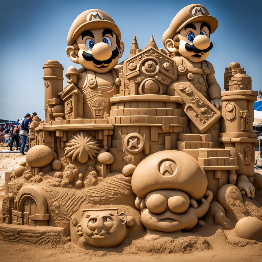Super mario bros sand sculptures