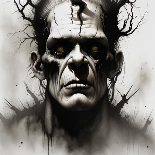 Grim Frankenstein's Monster in Black and White