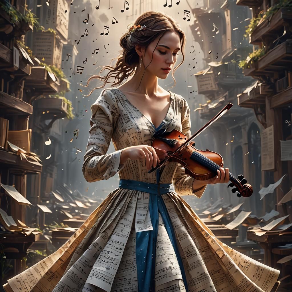 Woman in Musical Dress Plays Violin