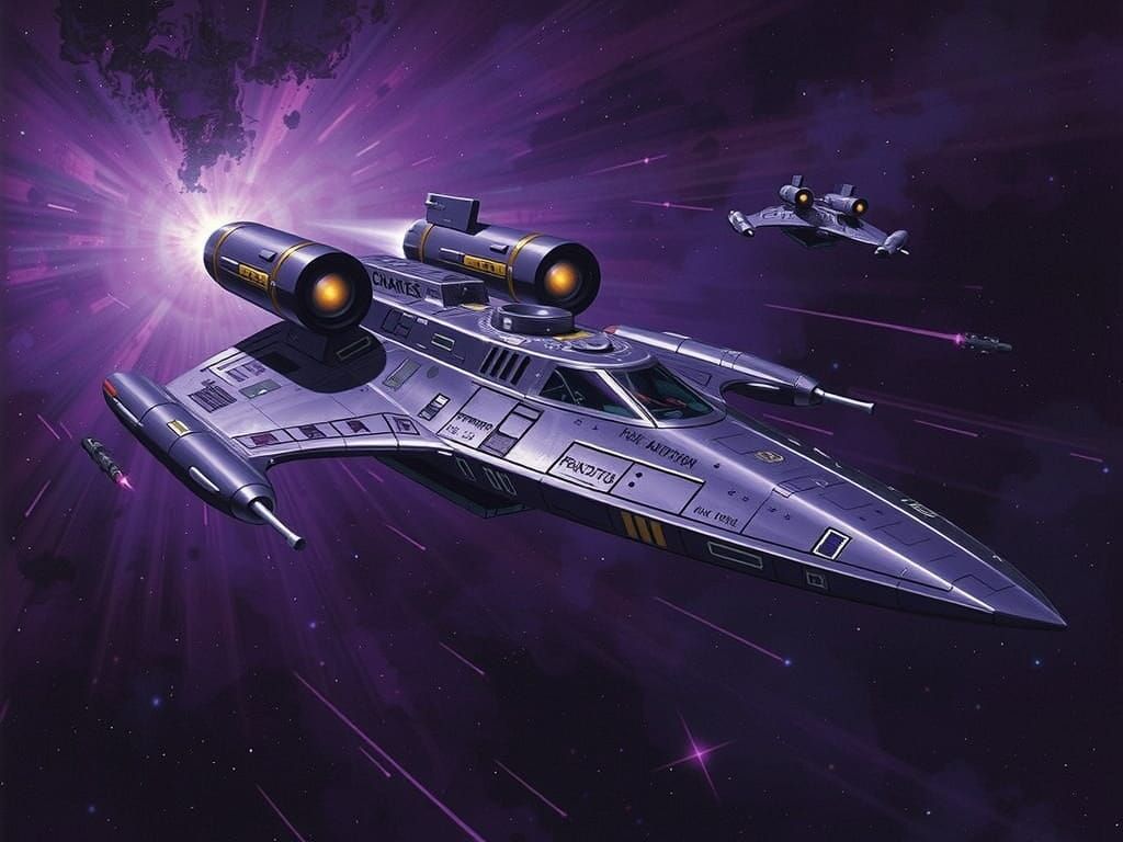 Sleek Capital Spaceship Design Amidst Purple Nebula