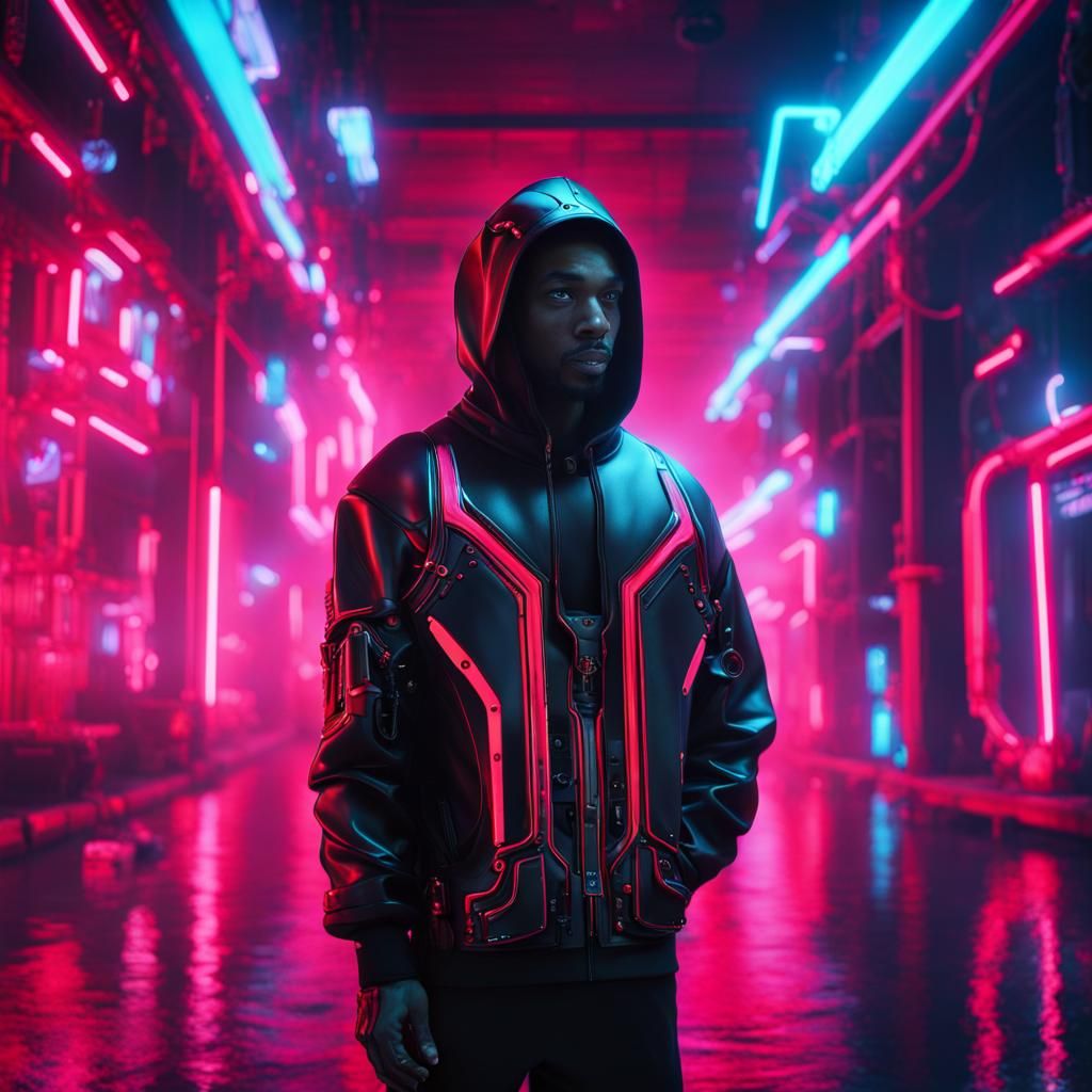 Man in Cyberpunk Style with Neon Lights