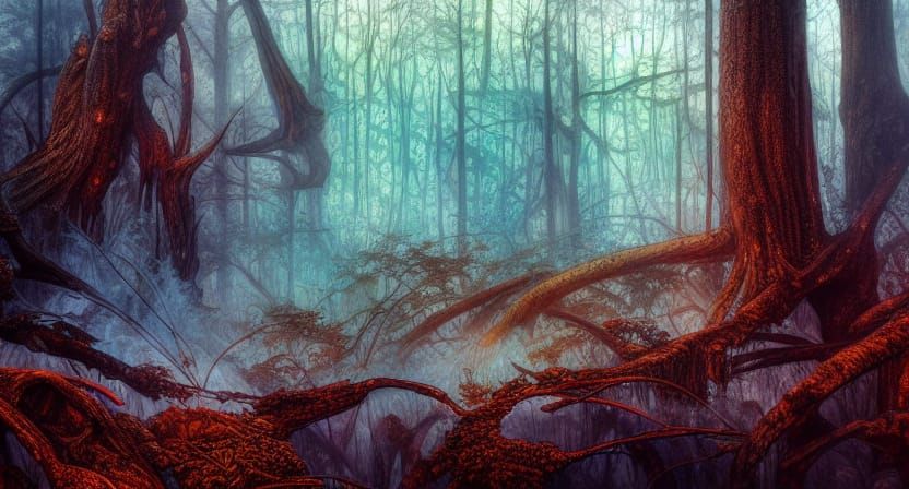 Melting Forest: Fractal Iridescence in Hyperdetailed Style