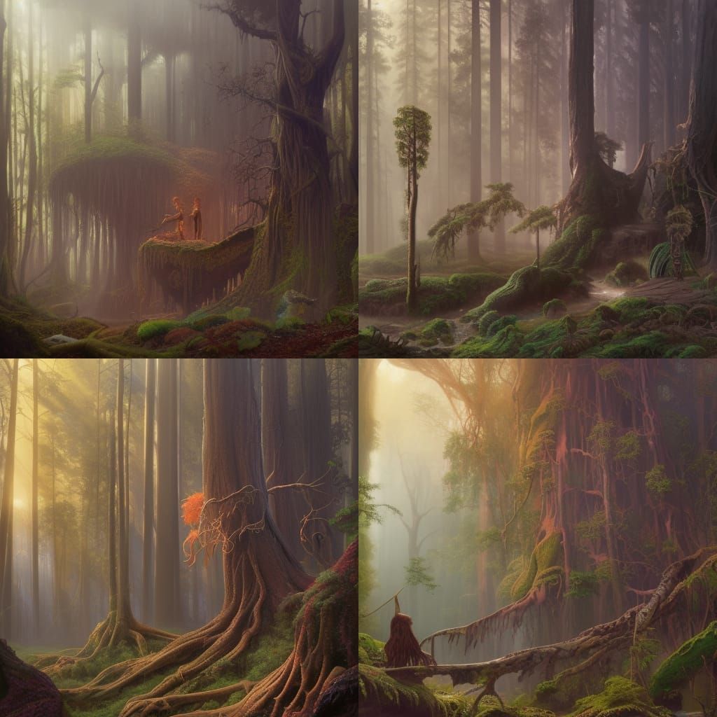 Chameleon in Forest: Detailed Oil Painting