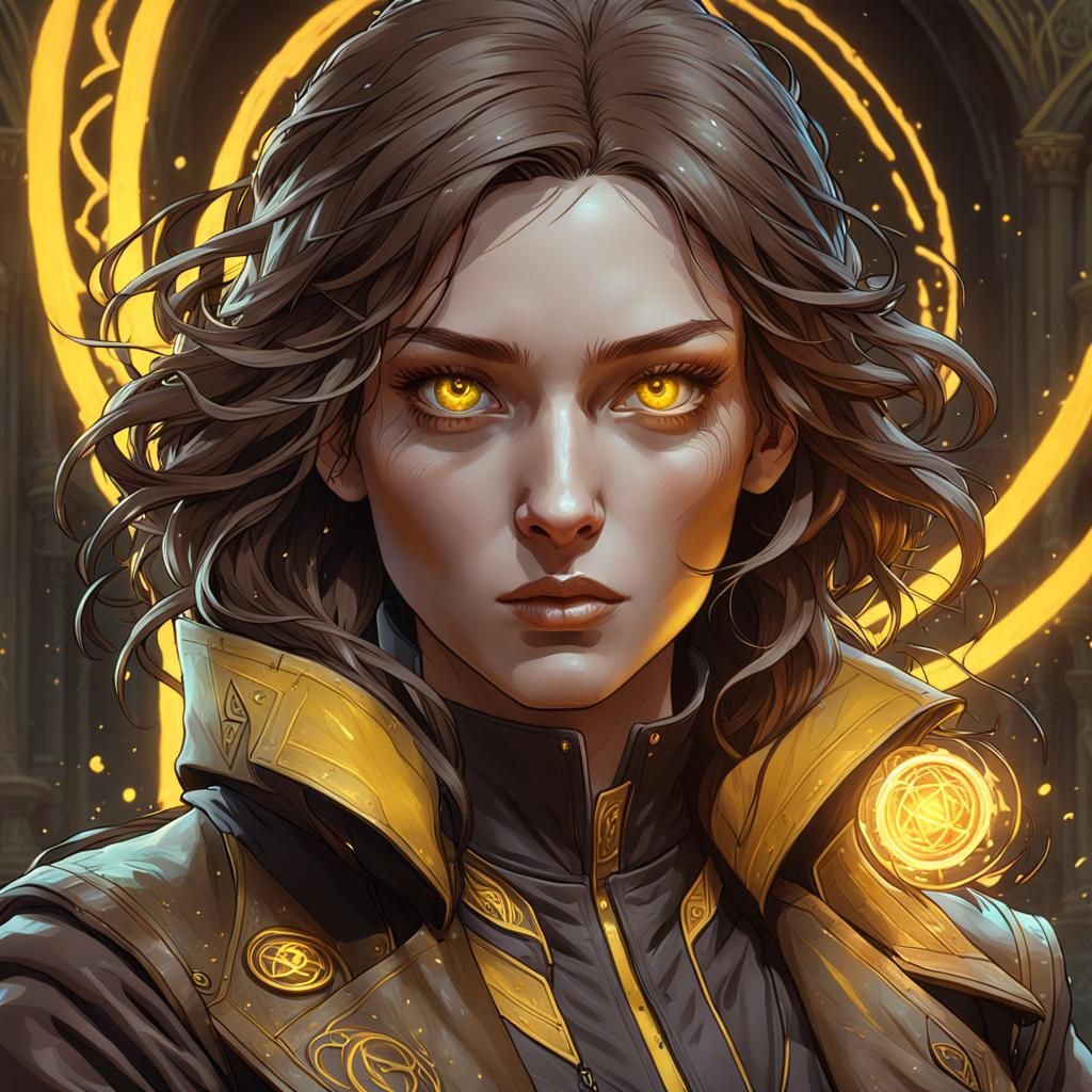 Welsh Woman with Yellow Magic, Detailed Portrait